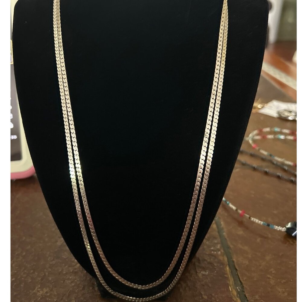 Silver Tone Double Strand Chain 22” Necklace With Lobster Claw Closure